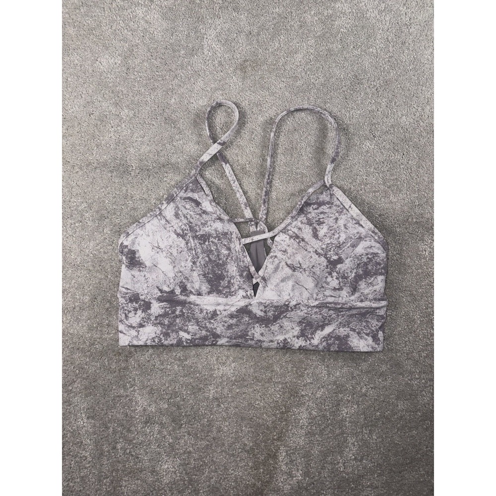 Lululemon Sports Bra Womens 8 White Gray Marble Strappy Yoga Expand Your Limits